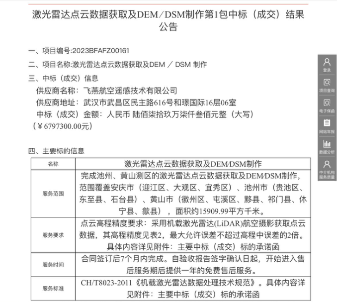 飛燕遙感中標(biāo)2023年安徽省機(jī)載激光雷達(dá)點云項目